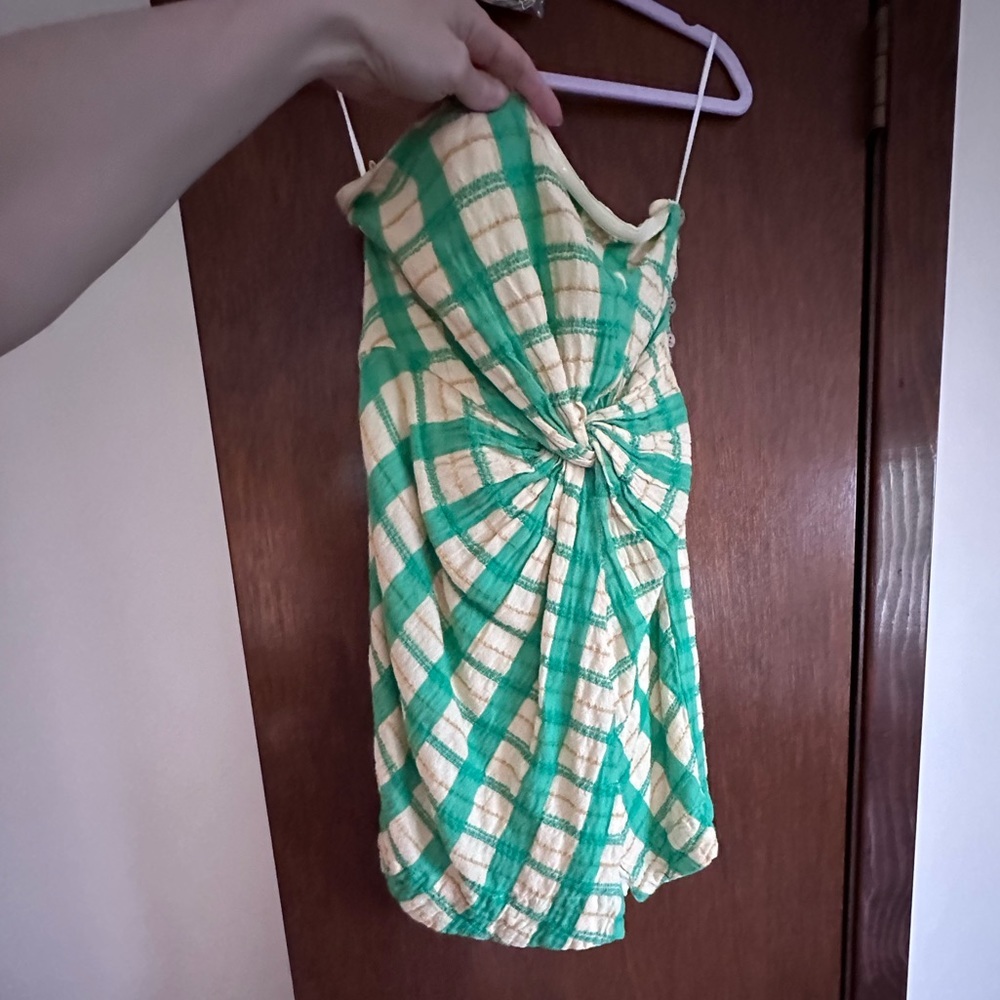 Free people yellow green plaid twist suits me fine mini Dress medium